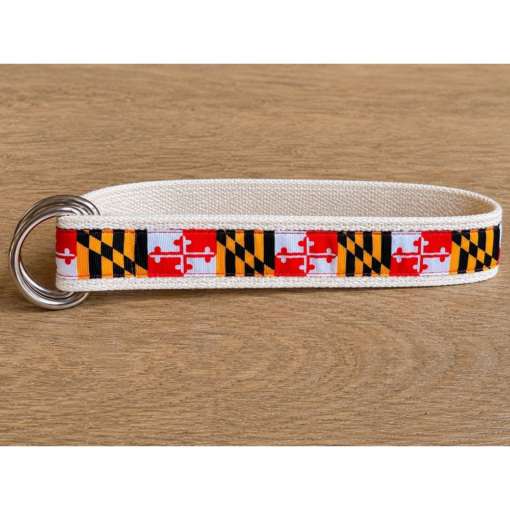 Maryland State Flag Kids D-Ring Belt Canvas Webbing Red Gold Black White
